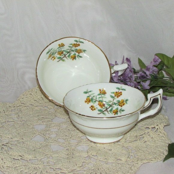 2 Antique Royal Cauldon Barberry Bone China Cottagecore Teacups no saucers - Picture 5 of 8